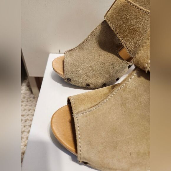 Vtg Mint '80s Original Candie's Tan Suede "Wood" Sole Mules Sz.9 Made in Italy - Picture 5 of 9